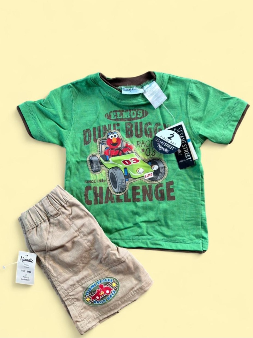 Elmo Sesame Street green tee and shorts set size 24 months NWT New